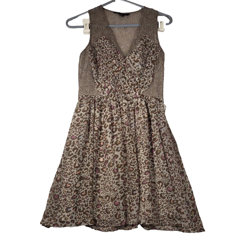 AX Armani Exchange Women's Leopard Print V Neck Sleeveless Midi Dress Size 2